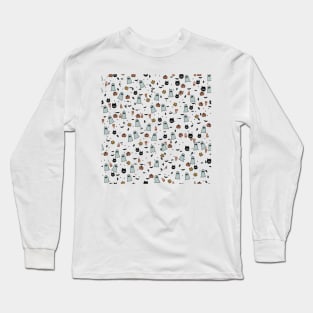 Halloween Boo Line Art Pattern - Teal & Orange Long Sleeve T-Shirt